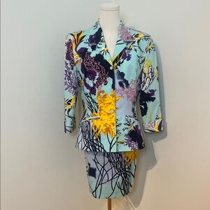 Thierry Mugler Underwater Print Blue Skirt Suit
